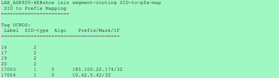 show isis segment-routing SID-to-pfx-map